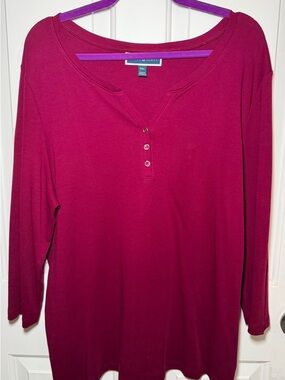 Karen Scott Pink Long Sleeve Henley Top XXL Soft Casual